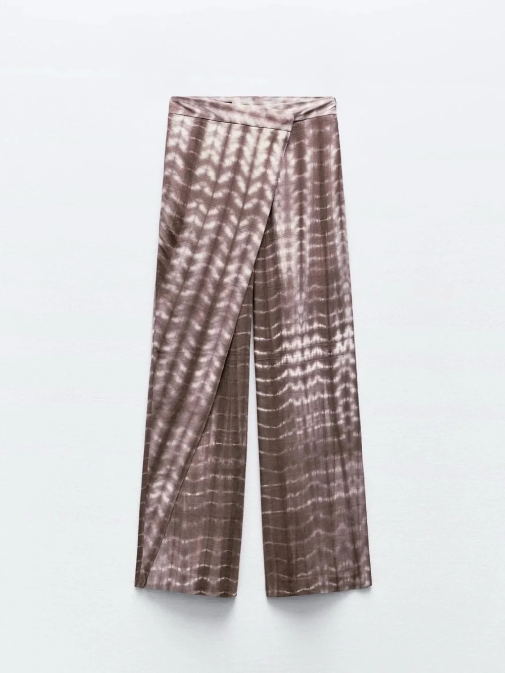 Zara Taupe Tie-Dye Wrap Wide-Leg Linen Blend Pants L